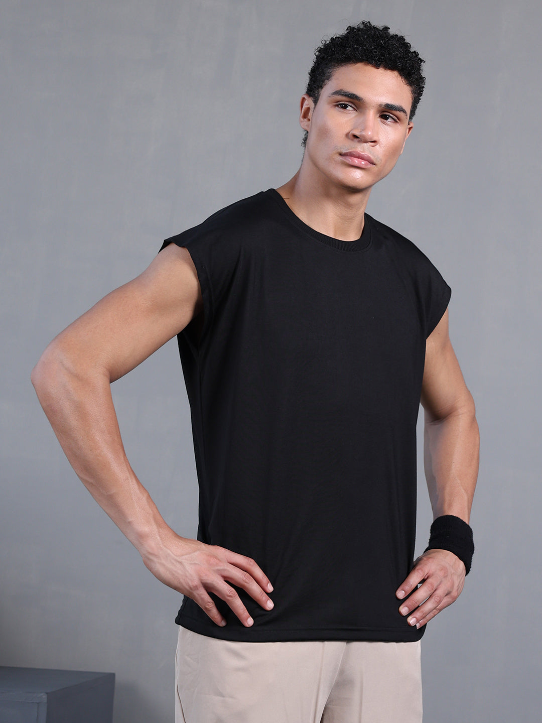Men's Black Oversized Sleeveless Gym Tanktop