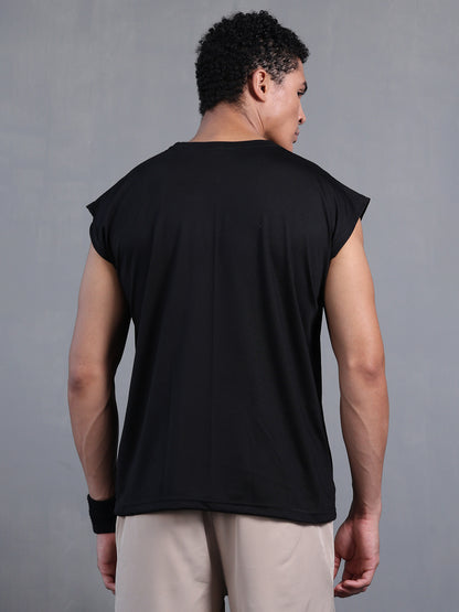 Men's Black Oversized Sleeveless Gym Tanktop