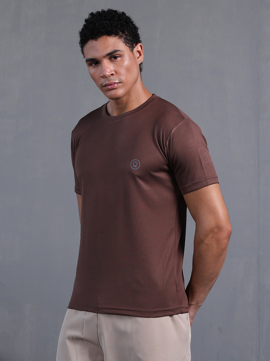 Men's Half Sleeves Dry Fit Gym Tshirt Brown