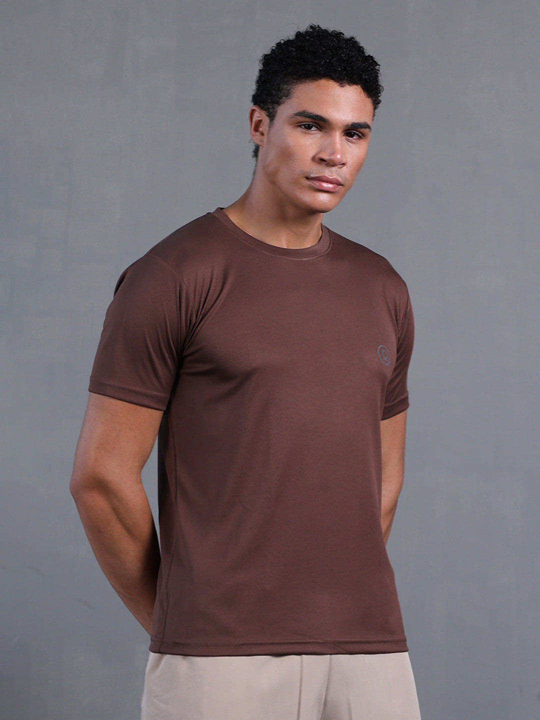 Men's Half Sleeves Dry Fit Gym Tshirt Brown
