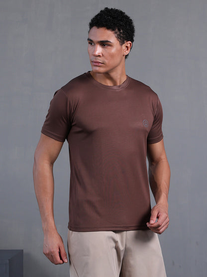 Men's Half Sleeves Dry Fit Gym Tshirt Brown