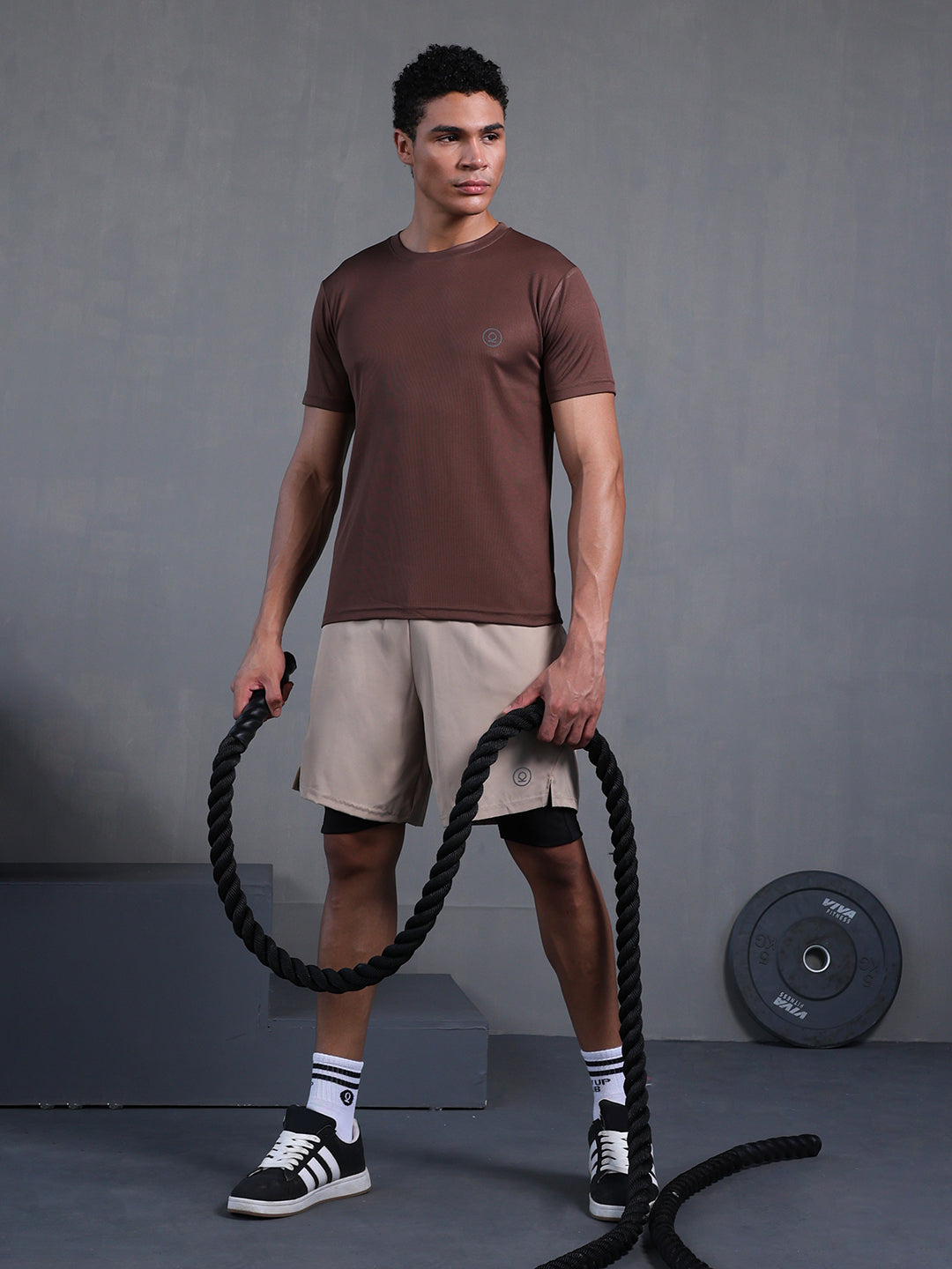 Men's Half Sleeves Dry Fit Gym Tshirt Brown