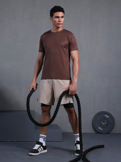 Men's Half Sleeves Dry Fit Gym Tshirt Brown