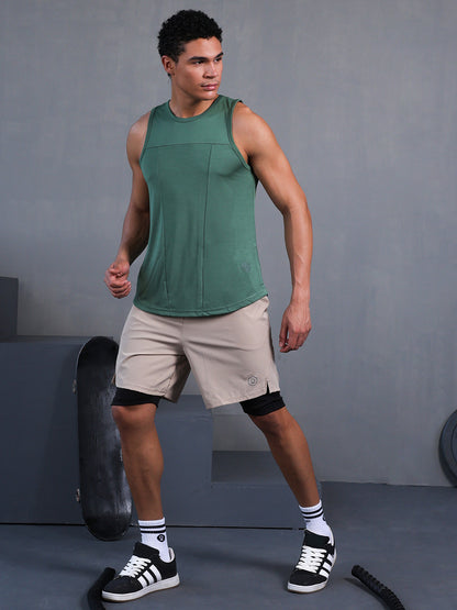 Men Green Dry Fit Gym Sleeveless Sports Tanktop