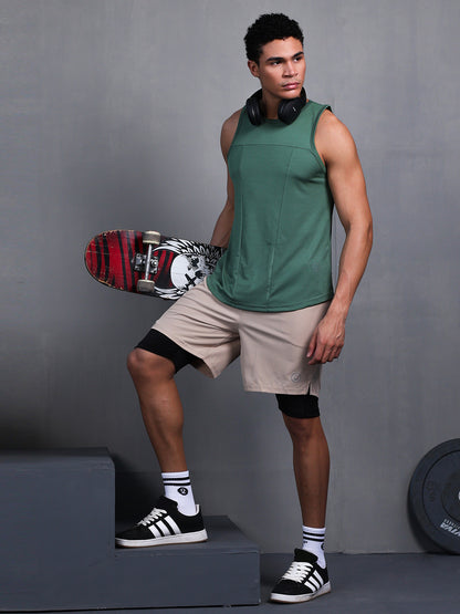 Men Green Dry Fit Gym Sleeveless Sports Tanktop
