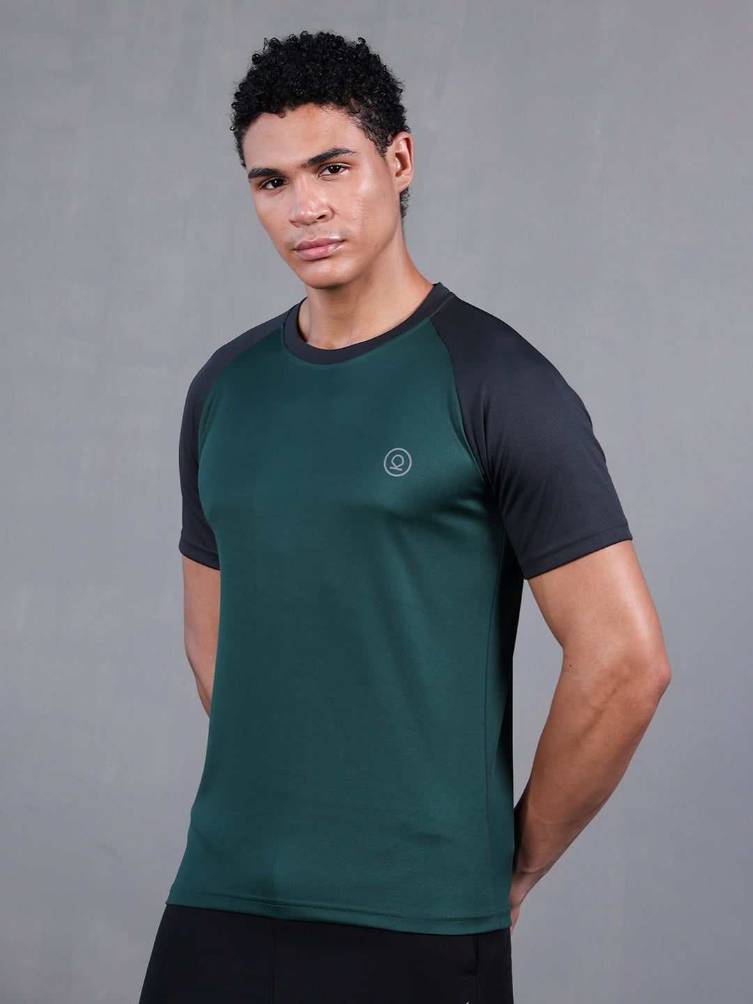 Men's Solid Raglan Dry Fit Gym T-Shirt Dark Green