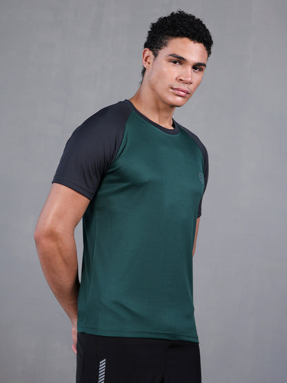Men's Solid Raglan Dry Fit Gym T-Shirt Dark Green