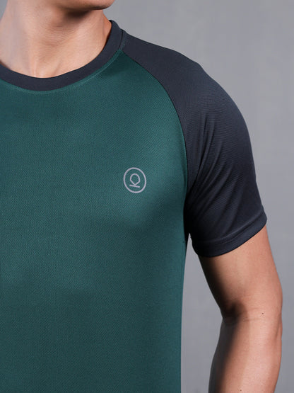Men's Solid Raglan Dry Fit Gym T-Shirt Dark Green
