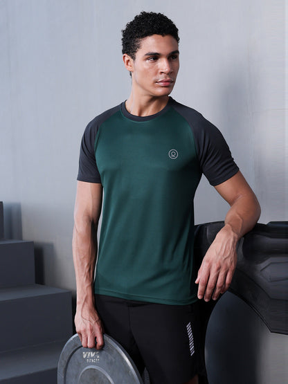 Men's Solid Raglan Dry Fit Gym T-Shirt Dark Green