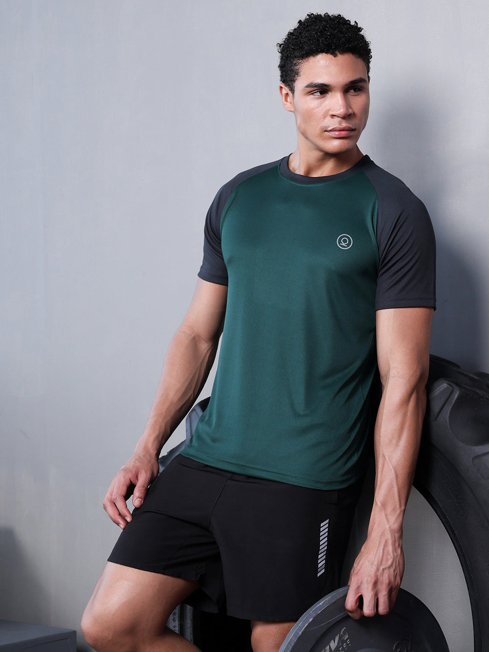 Men's Solid Raglan Dry Fit Gym T-Shirt Dark Green