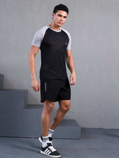 Men's Solid Raglan Dry Fit Gym T-Shirt Black Sand