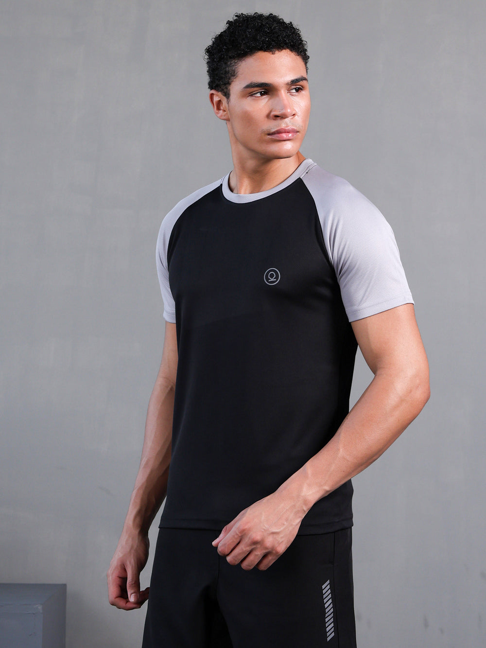 Men's Solid Raglan Dry Fit Gym T-Shirt Black Sand