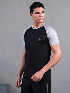 Men's Solid Raglan Dry Fit Gym T-Shirt Black Sand