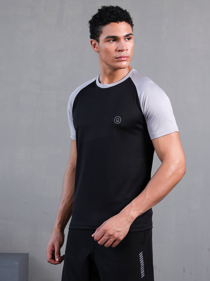 Men's Solid Raglan Dry Fit Gym T-Shirt Black Sand