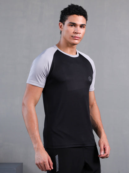 Men's Solid Raglan Dry Fit Gym T-Shirt Black Sand