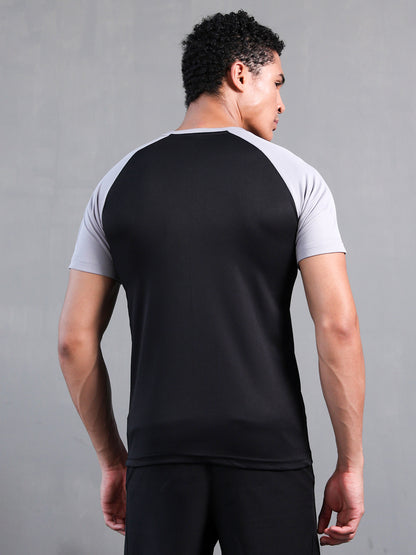 Men's Solid Raglan Dry Fit Gym T-Shirt Black Sand