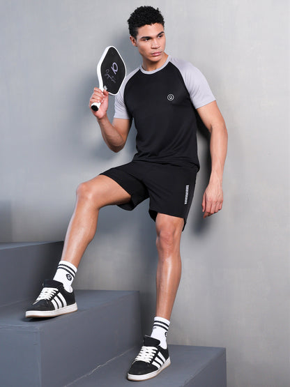 Men's Solid Raglan Dry Fit Gym T-Shirt Black Sand