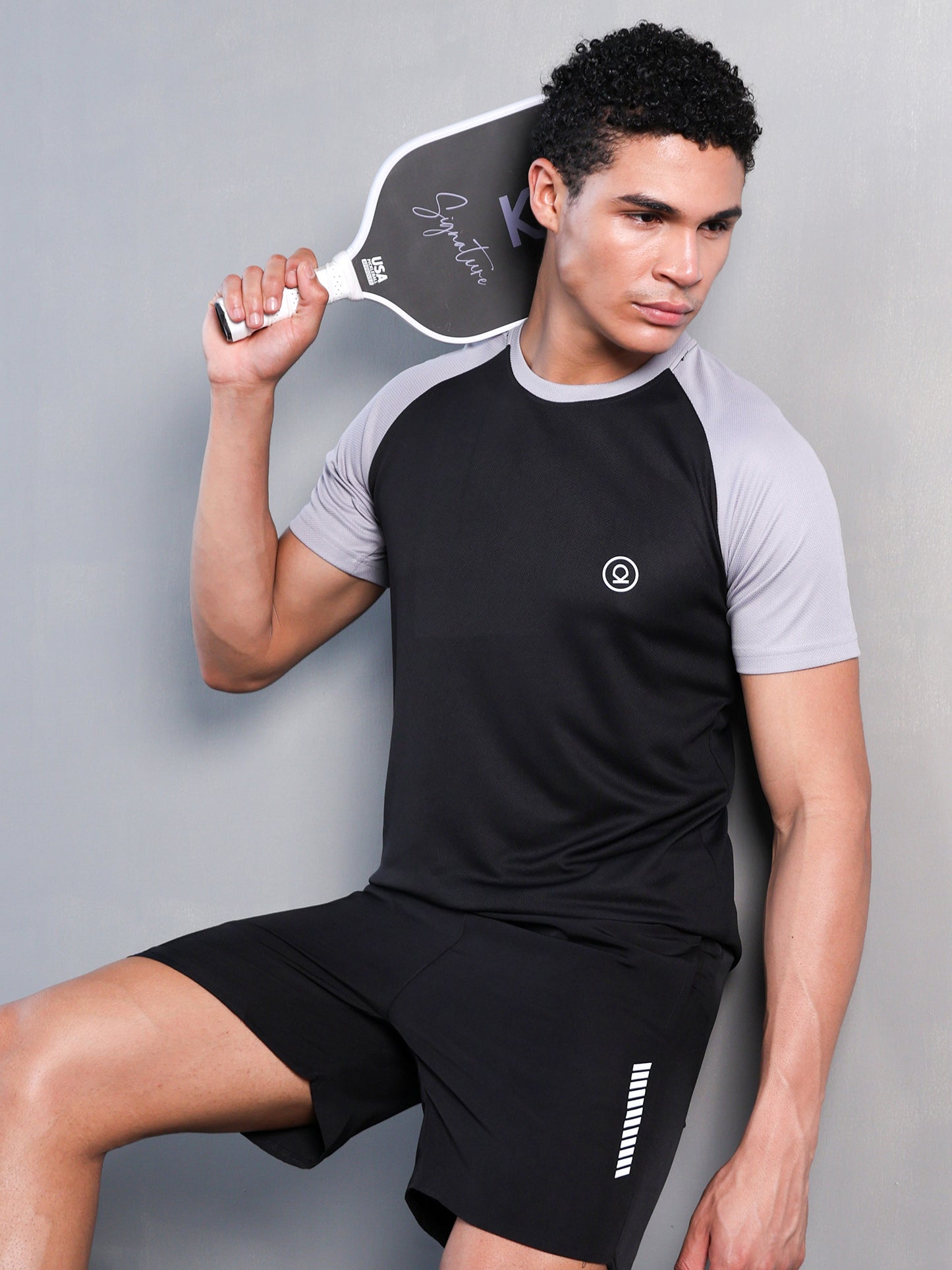Men's Solid Raglan Dry Fit Gym T-Shirt Black Sand