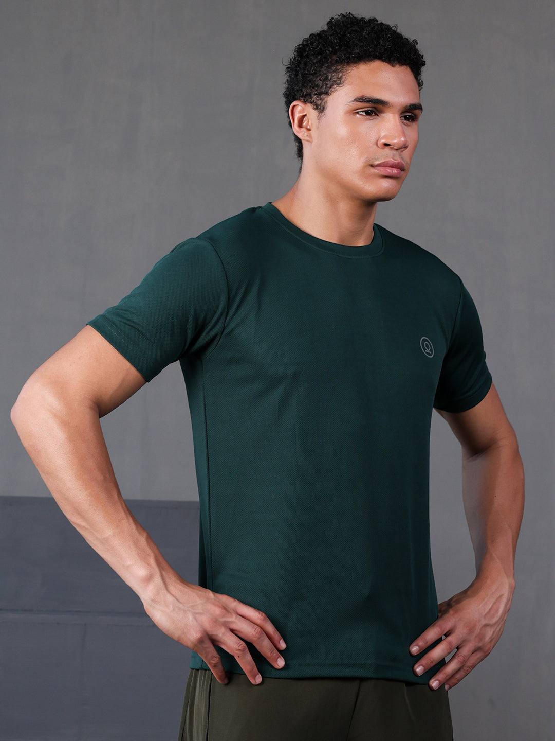 Men's Half Sleeves Dry Fit Gym Tshirt Bottle Green