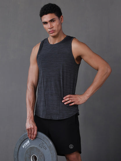 Men Grey Regular Fit Sleeveless Sports Tanktop
