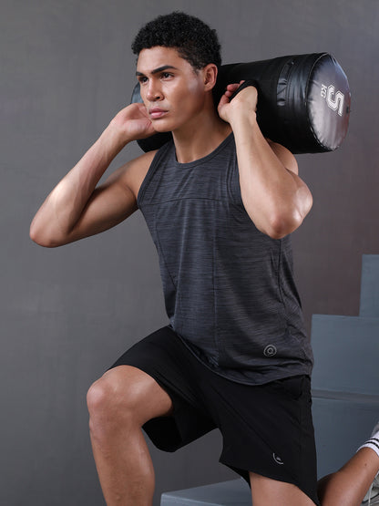 Men Grey Regular Fit Sleeveless Sports Tanktop