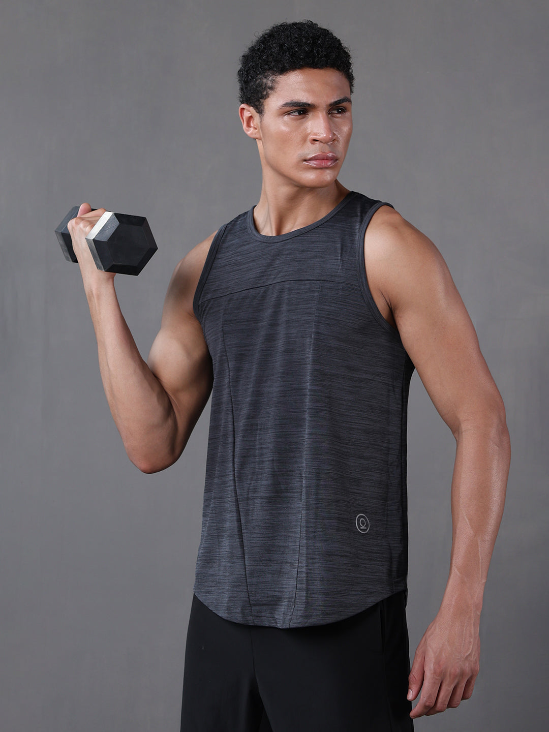 Men Grey Regular Fit Sleeveless Sports Tanktop