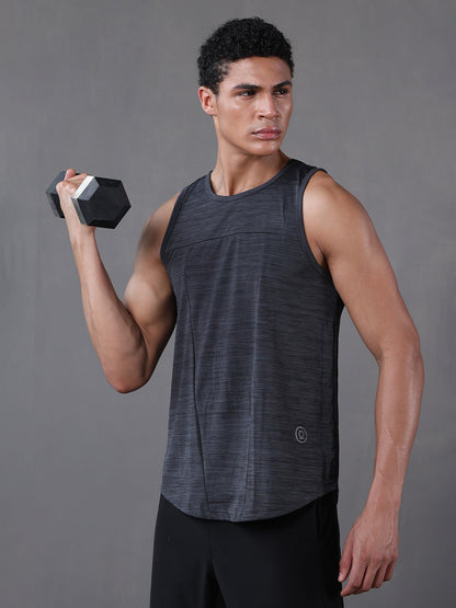 Men Grey Regular Fit Sleeveless Sports Tanktop