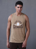 Men Khaki Graphic Printed Gym Sports Tank Top