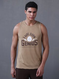 Men Khaki Graphic Printed Gym Sports Tank Top