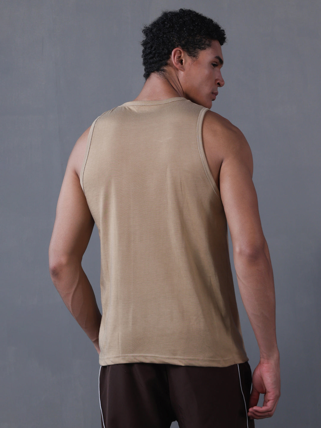 Men Khaki Graphic Printed Gym Sports Tank Top