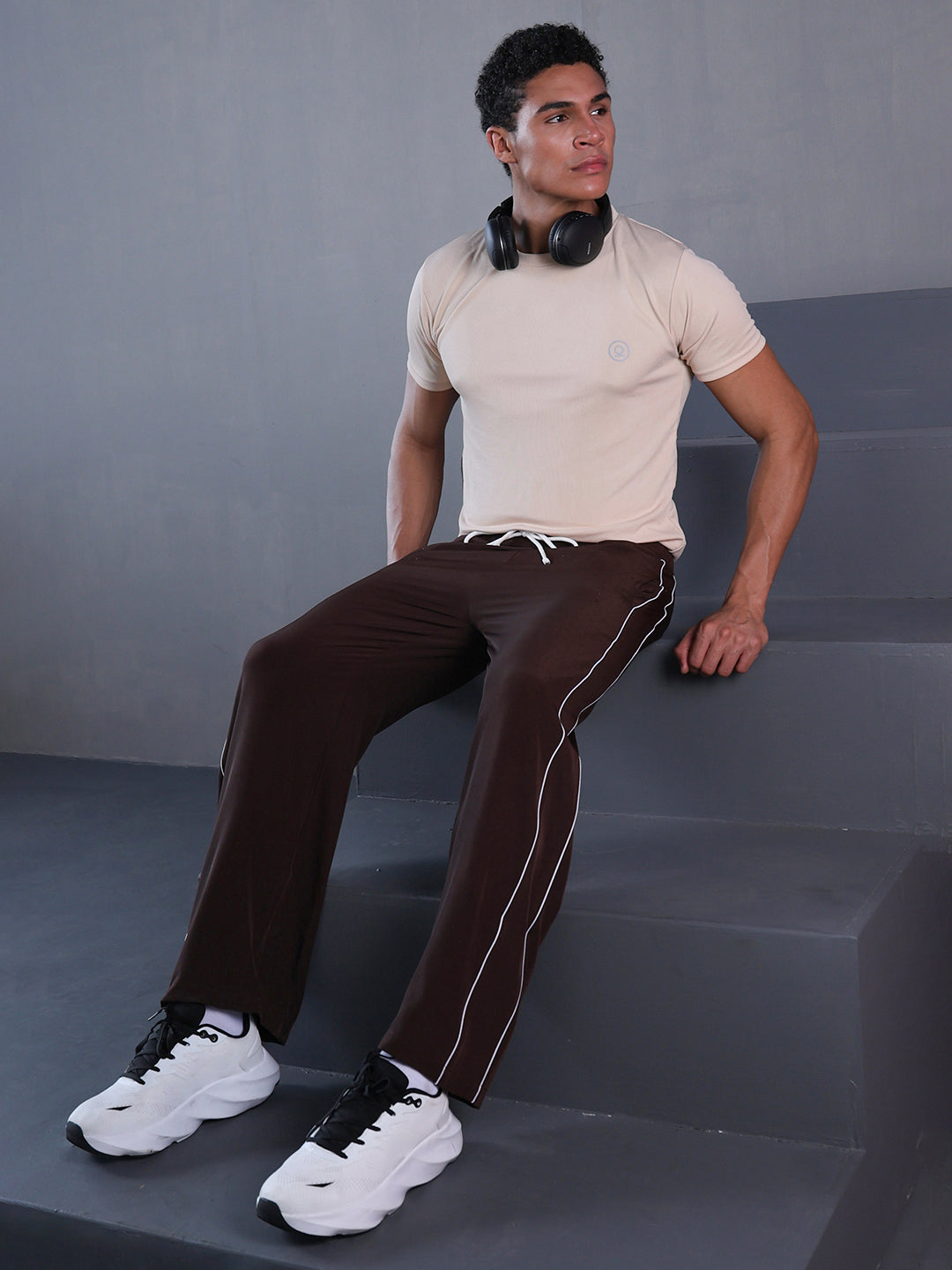 Men's Half Sleeves Dry Fit Gym Tshirt Beige