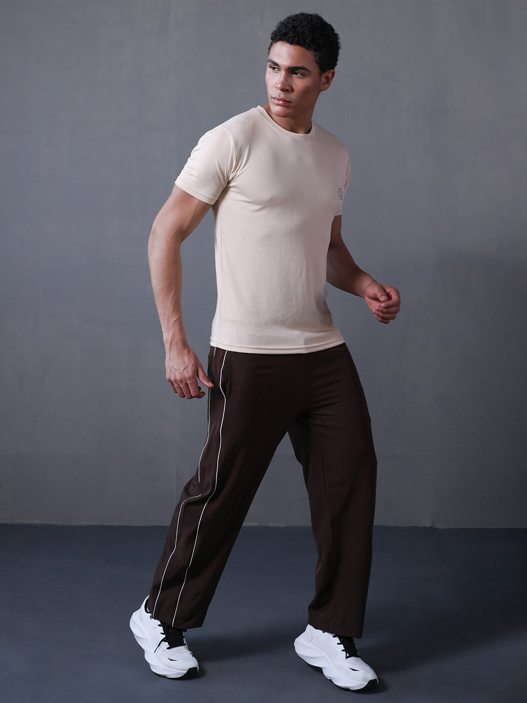 Men's Half Sleeves Dry Fit Gym Tshirt Beige