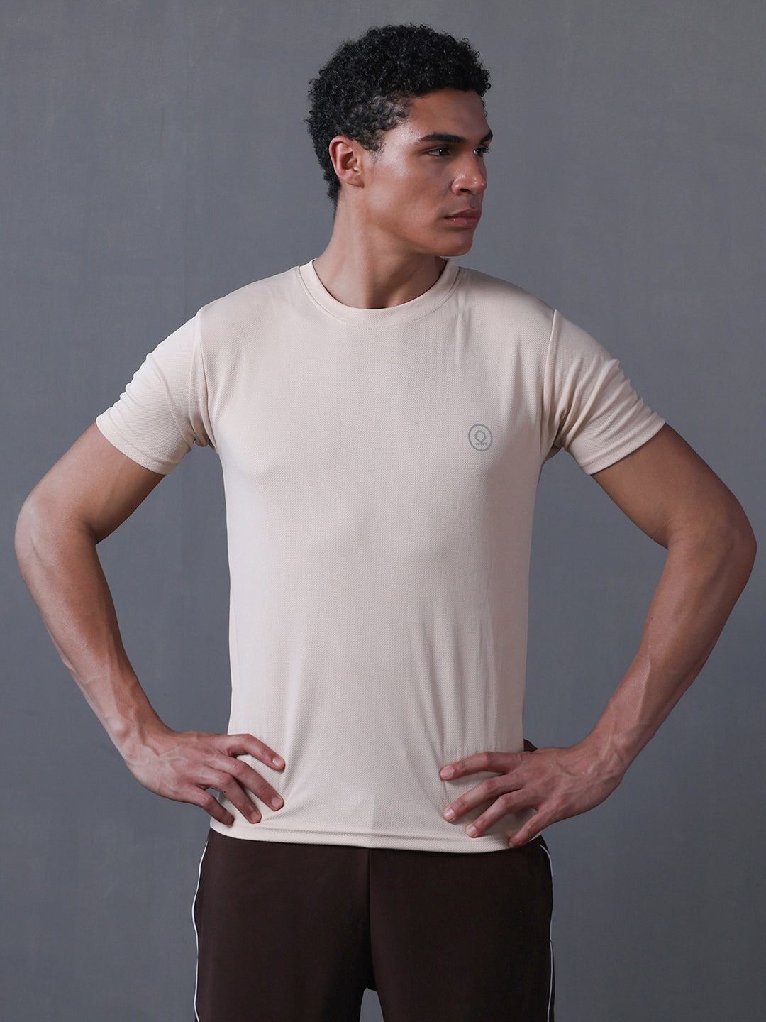 Men's Half Sleeves Dry Fit Gym Tshirt Beige