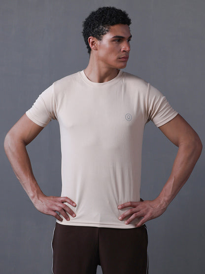 Men's Half Sleeves Dry Fit Gym Tshirt Beige