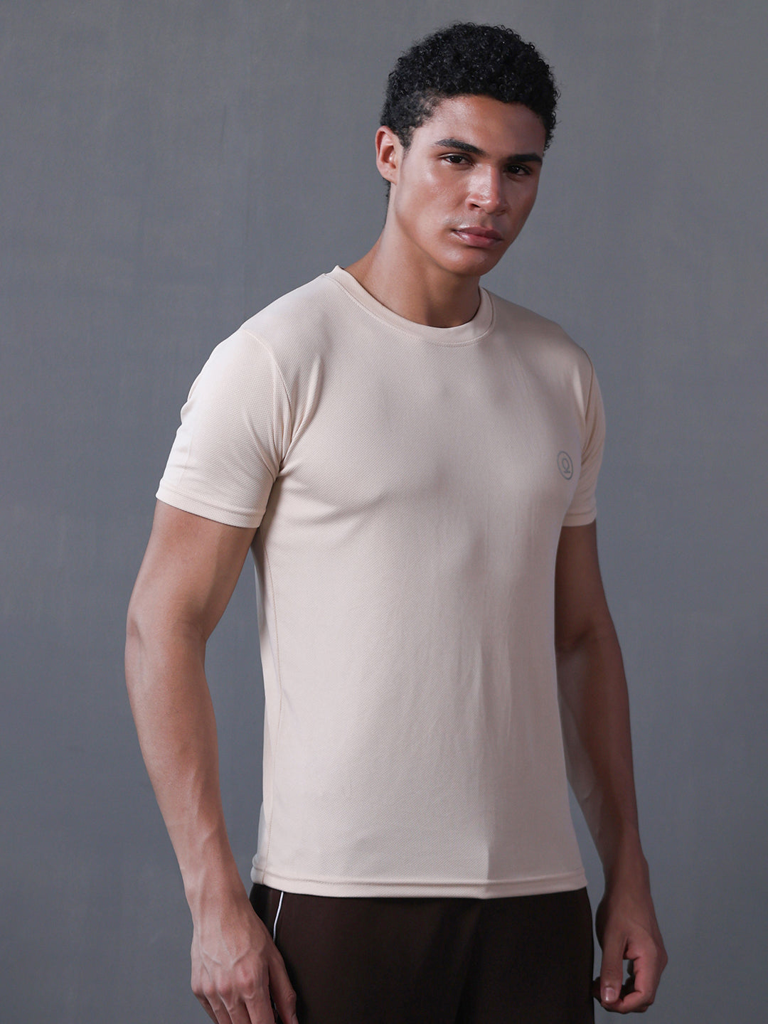Men's Half Sleeves Dry Fit Gym Tshirt Beige