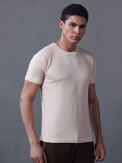 Men's Half Sleeves Dry Fit Gym Tshirt Beige
