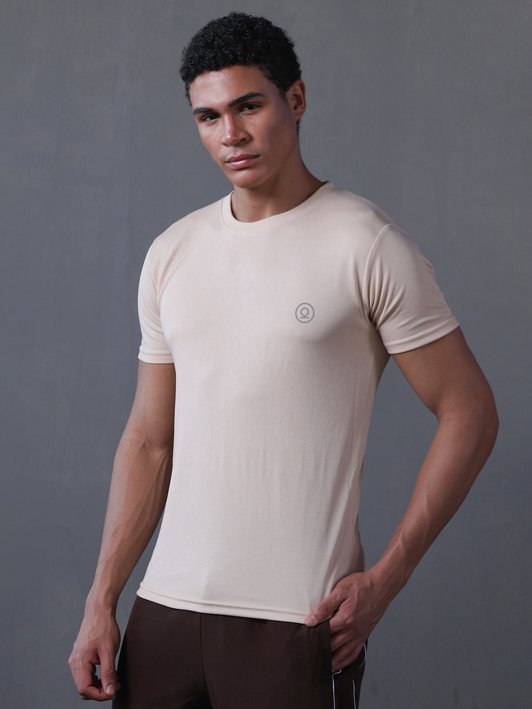 Men's Half Sleeves Dry Fit Gym Tshirt Beige