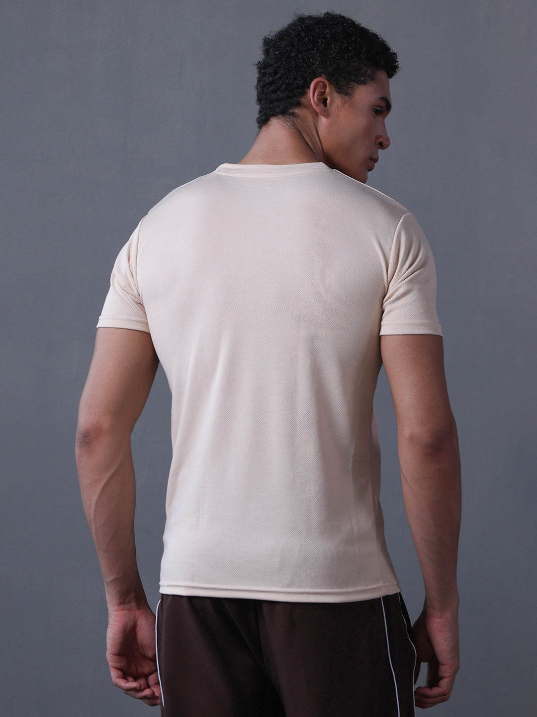 Men's Half Sleeves Dry Fit Gym Tshirt Beige