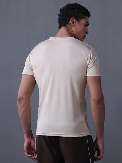 Men's Half Sleeves Dry Fit Gym Tshirt Beige