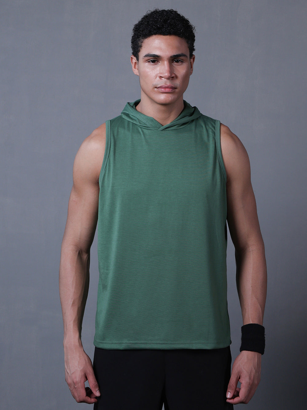 Men Green Cotton Gym Tanktop Sleeveless Sports Vest