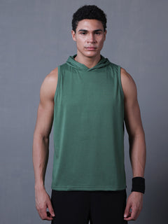 Men Green Cotton Gym Tanktop Sleeveless Sports Vest