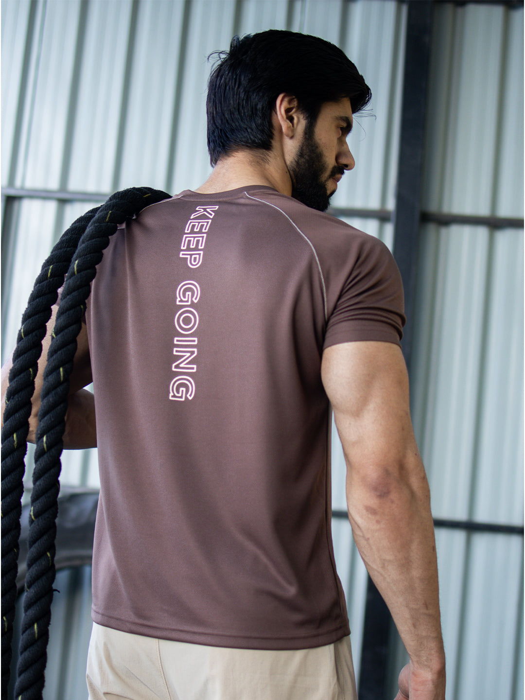 Men's Half Sleeves Quick Dry Sports T-shirt Brown
