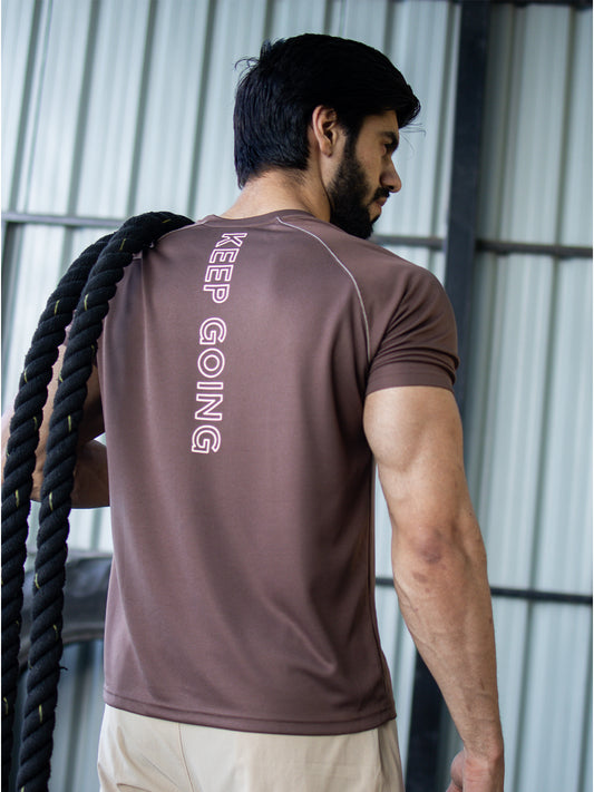 Men's Half Sleeves Quick Dry Sports T-shirt Brown