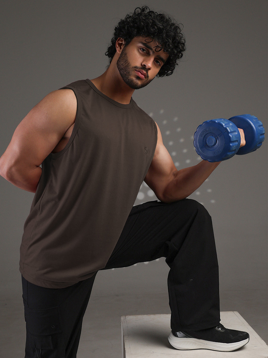 Men's Brown Cotton Sleeveless Gym Tanktop