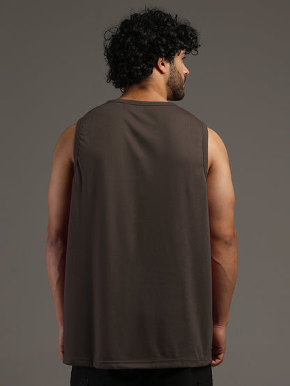 Men's Brown Cotton Sleeveless Gym Tanktop