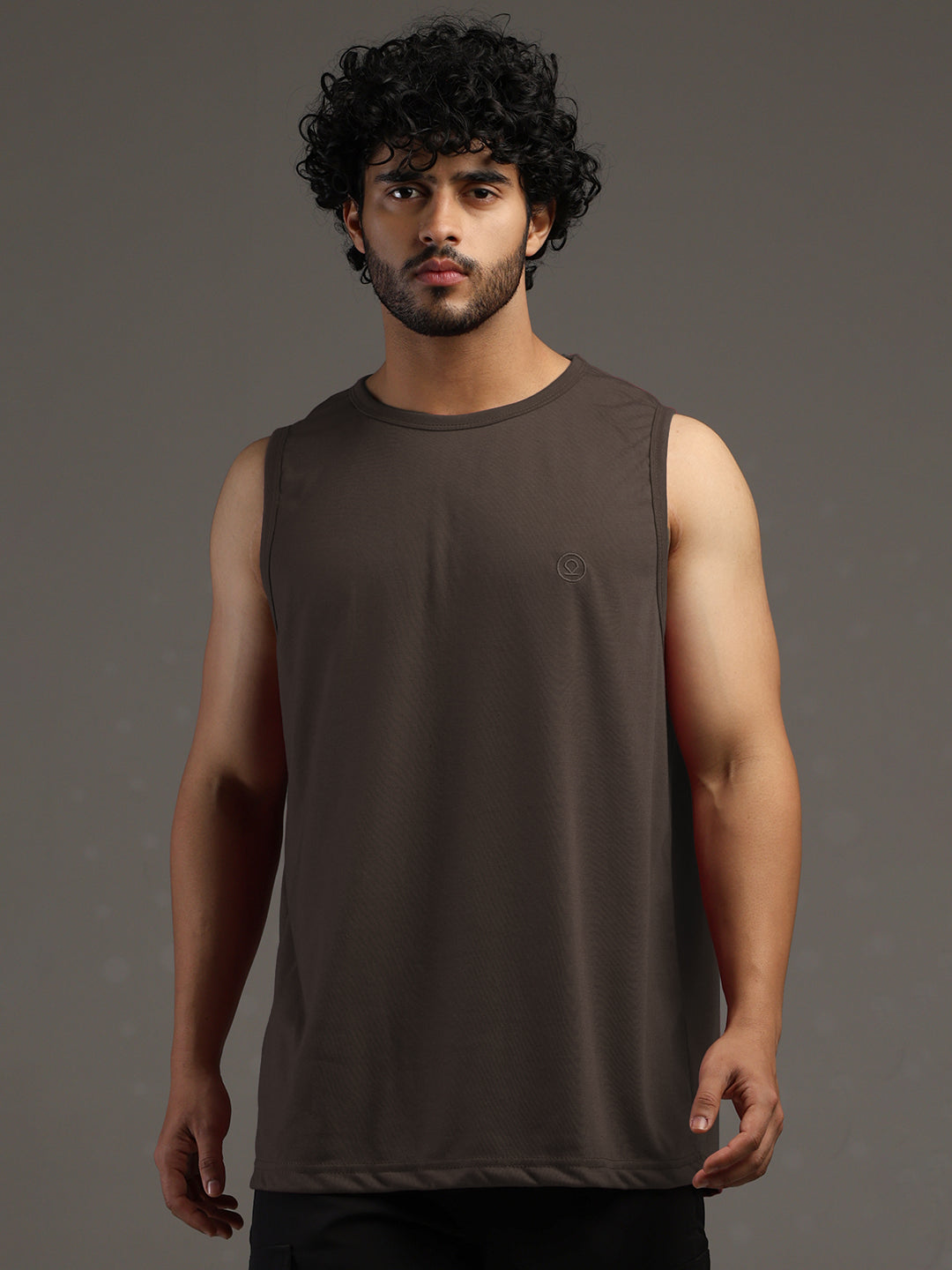 Men's Brown Cotton Sleeveless Gym Tanktop