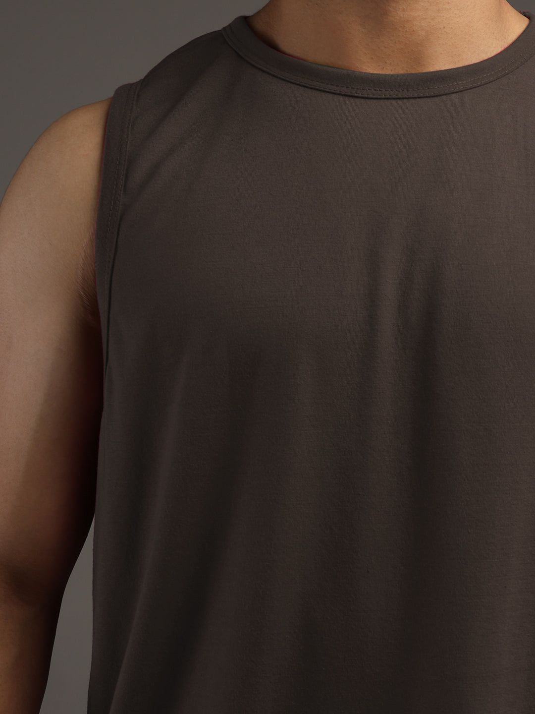 Men's Brown Cotton Sleeveless Gym Tanktop