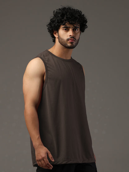Men's Brown Cotton Sleeveless Gym Tanktop