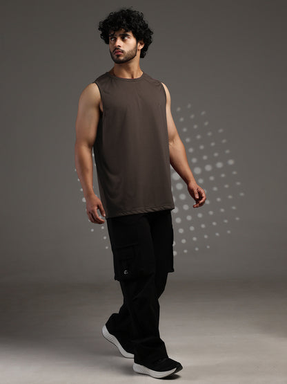 Men's Brown Cotton Sleeveless Gym Tanktop