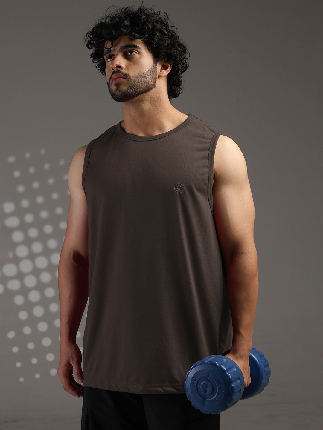 Men's Brown Cotton Sleeveless Gym Tanktop